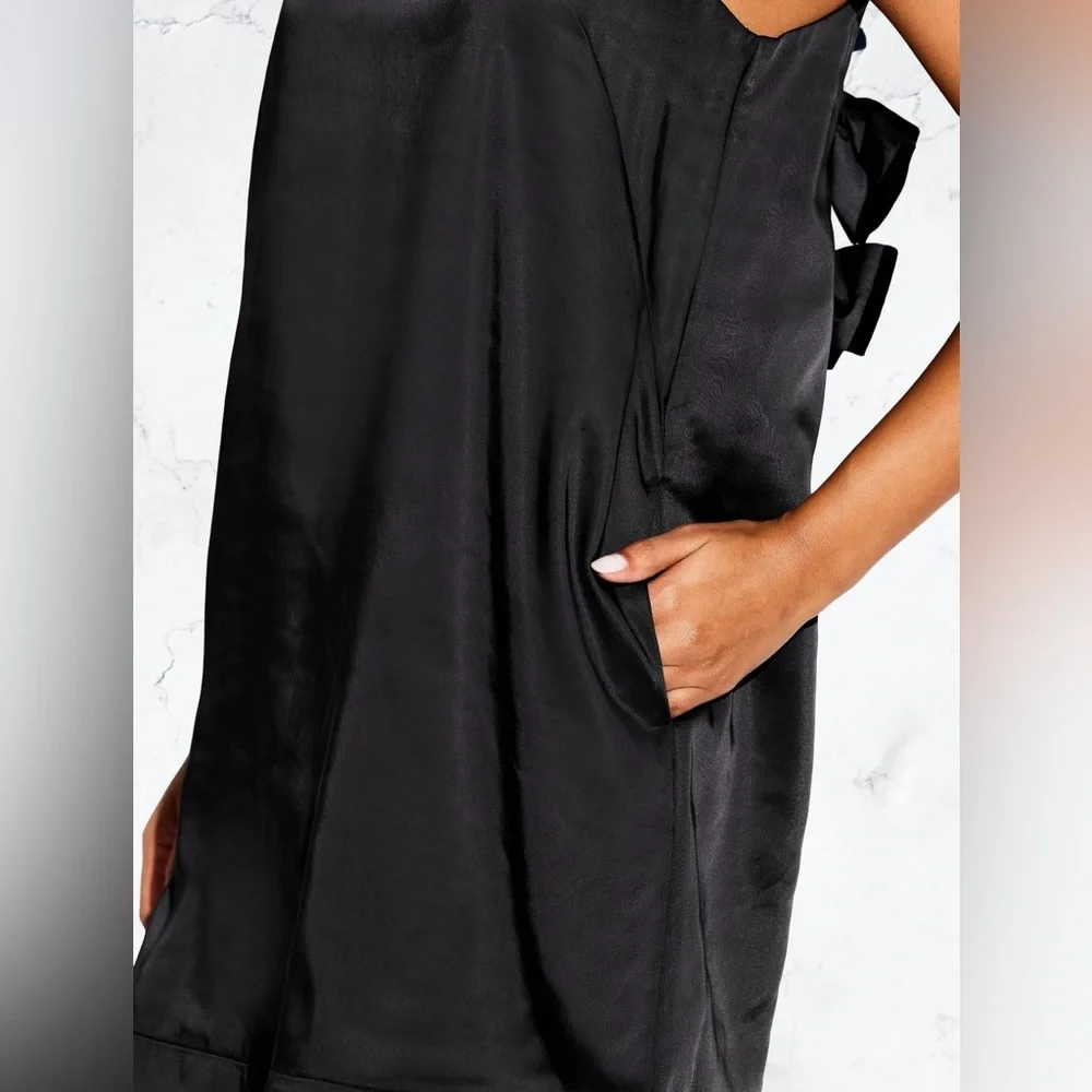 NWTS🌹THE OCCASION L🌹ELITE LINE BLACK SATIN & VELVET OPEN BACK COCKTAIL DRESS - Picture 5 of 16